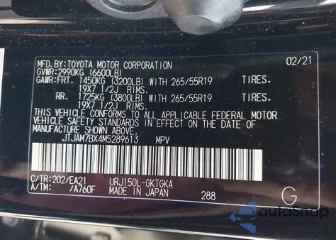 2021 Lexus Gx 460 Premium from USA, damaged, VIN JTJAM7BX4M5289613